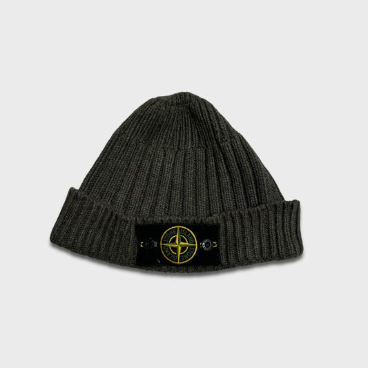 Stone Island Grey Badge Ribbed Beanie OS