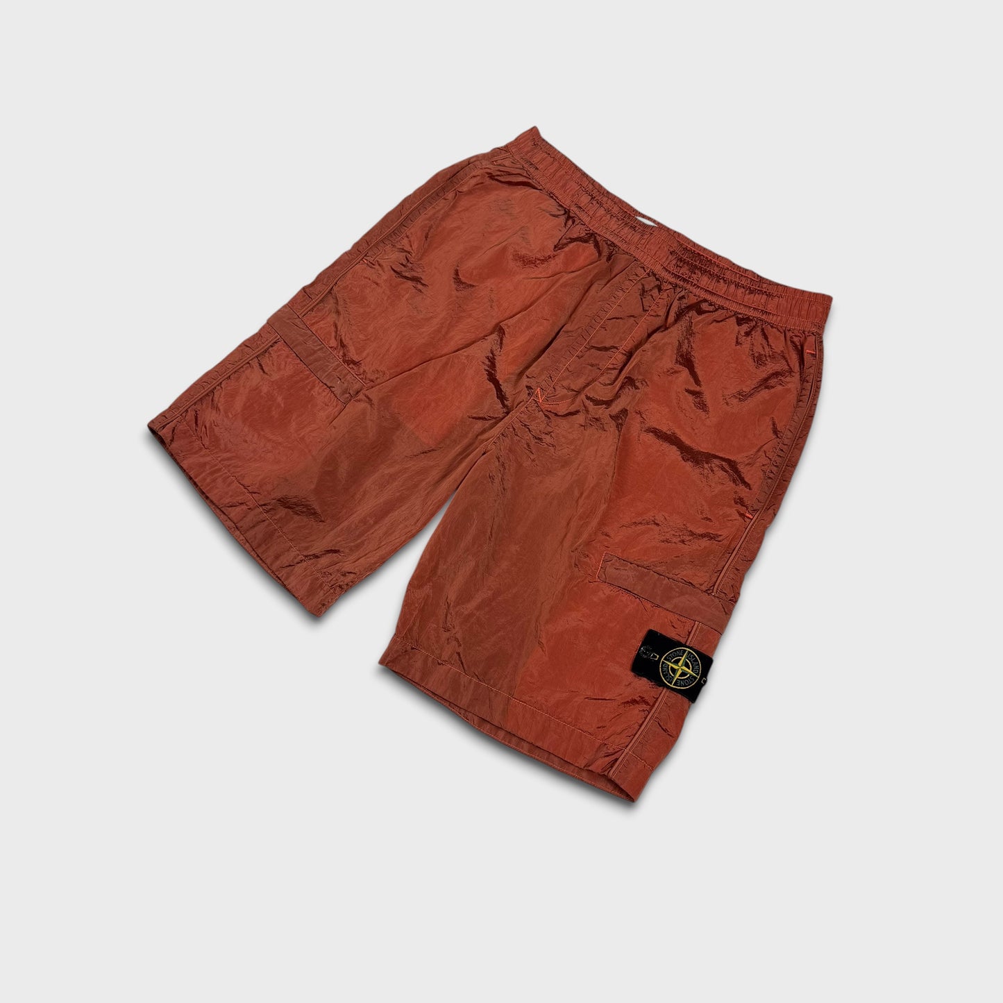 Stone Island Orange Nylon Metal Badge Shorts W34