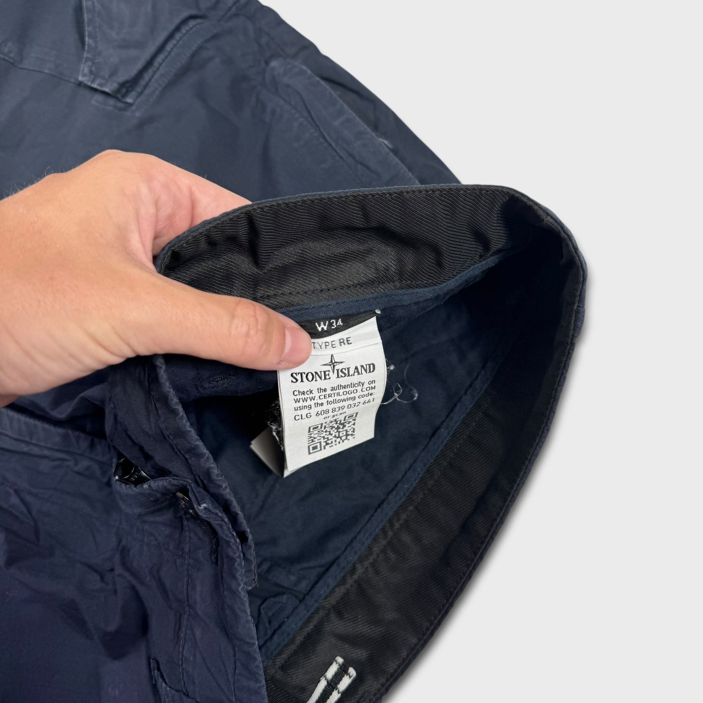 Stone Island Navy Tela Cargo Shorts W34