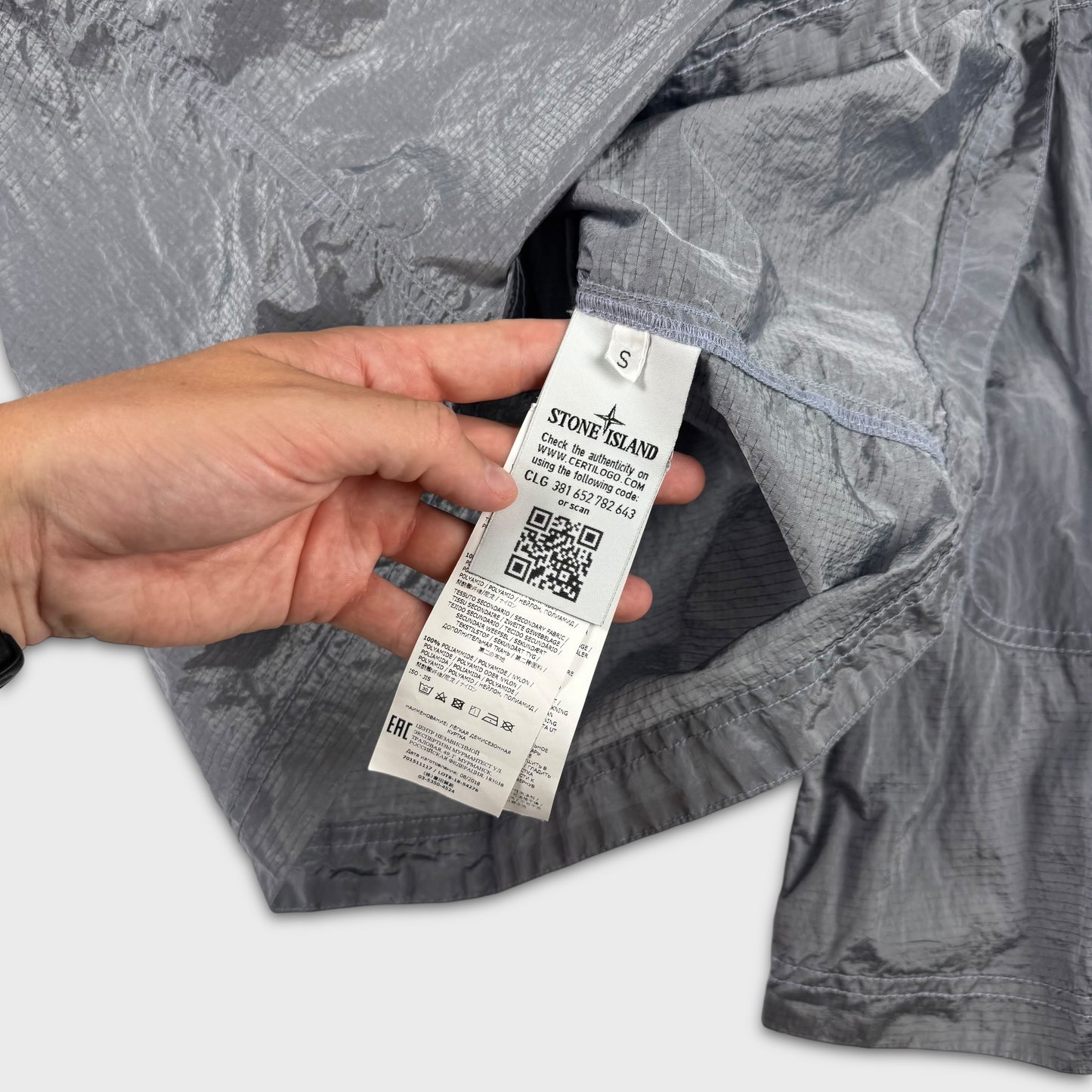 Stone Island Silver Double Pocket Nylon Metal Ripstop Overshirt S