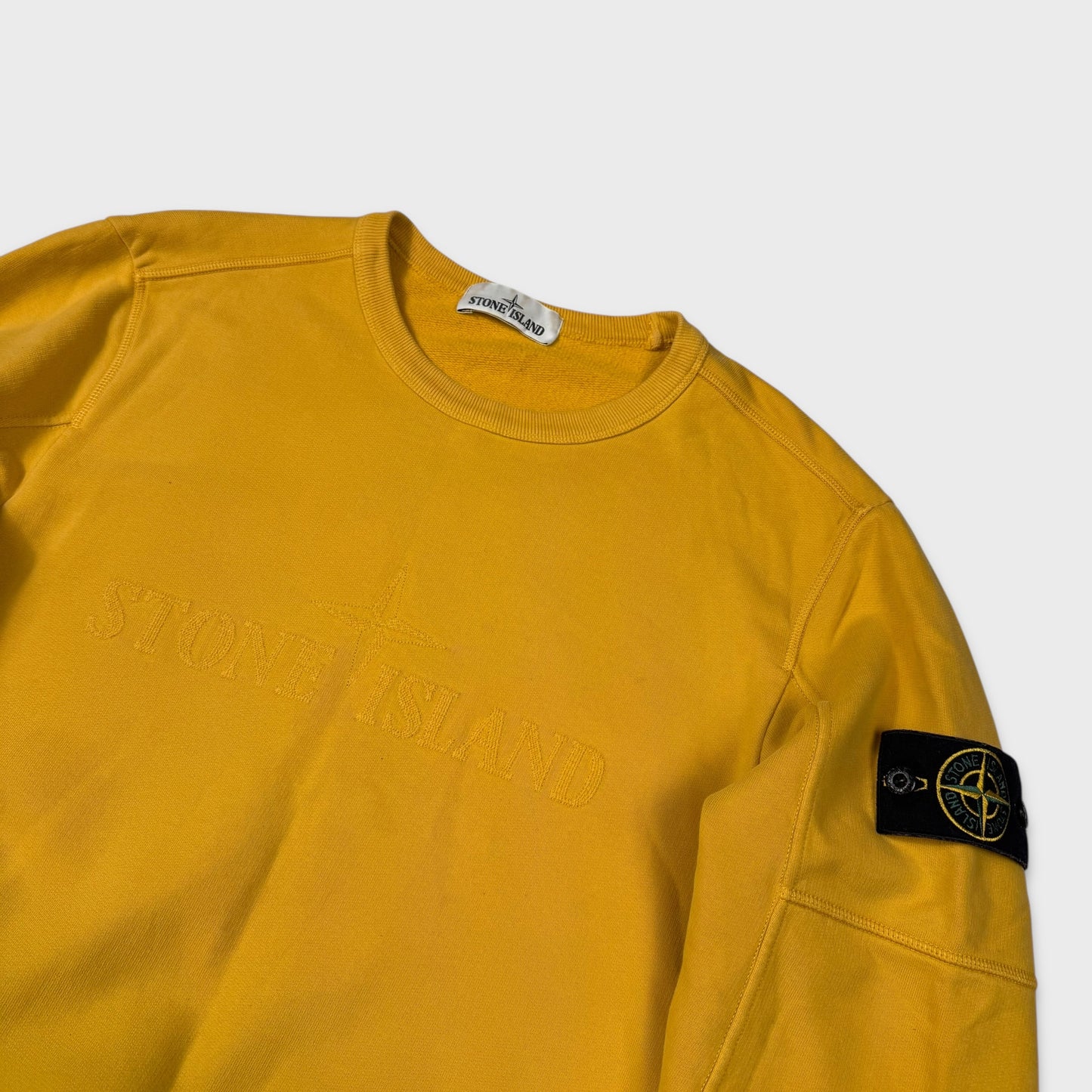 Stone Island Yellow Spellout Badge Crewneck M