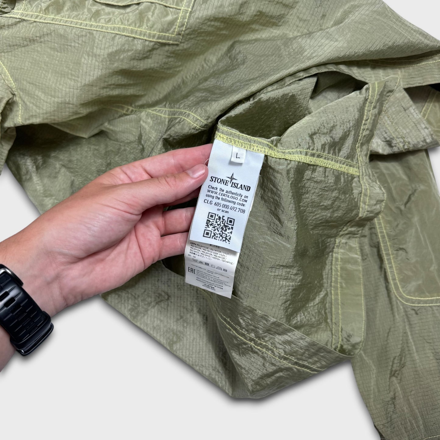 Stone Island Yellow Nylon Metal Ripstop Overshirt L