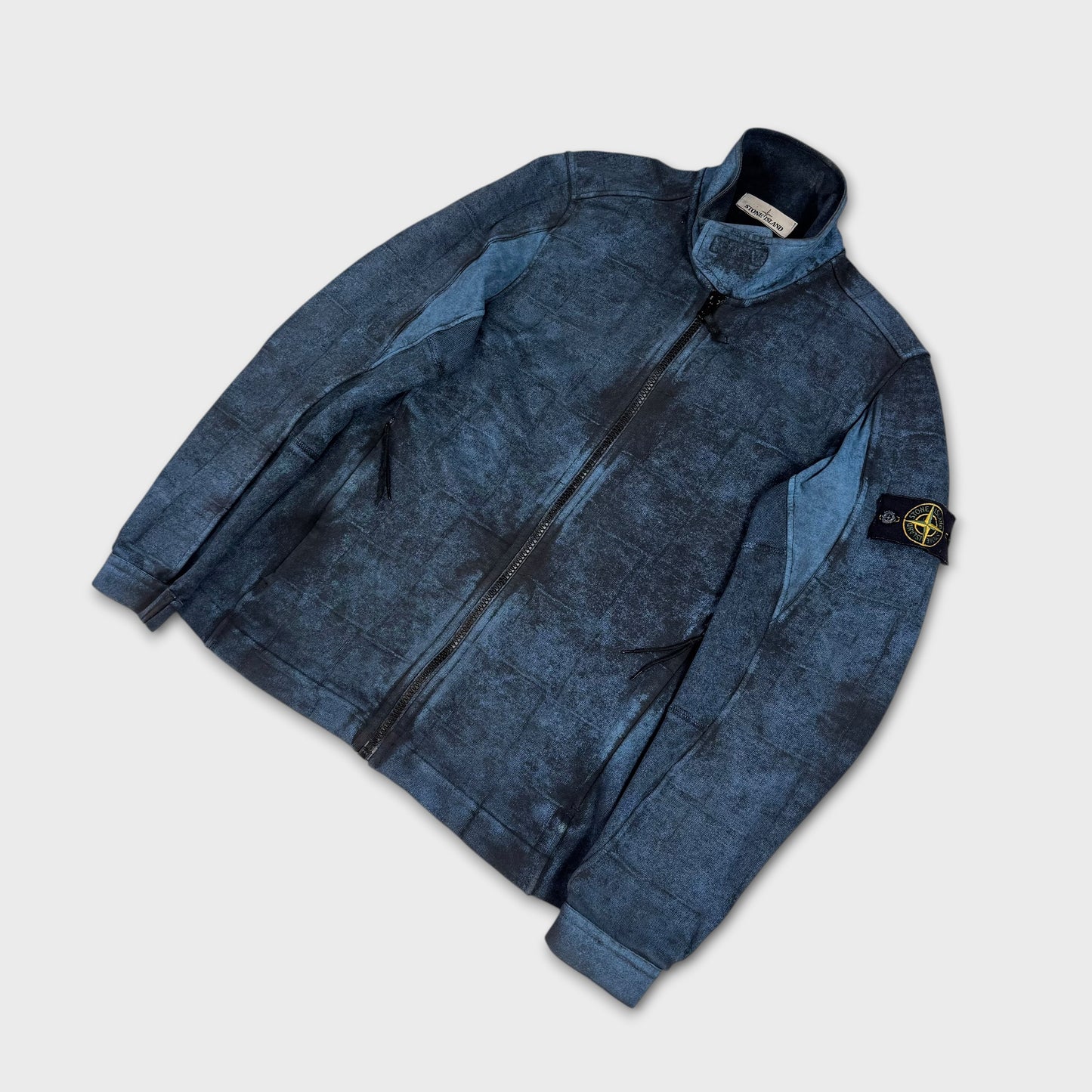 Stone Island Grid Check Dust Effect Zip Up Sweatshirt M