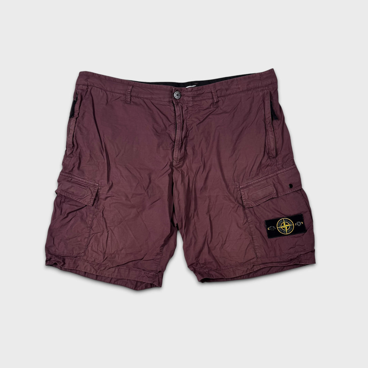 Stone Island Burgundy Tela Cargo Shorts W40