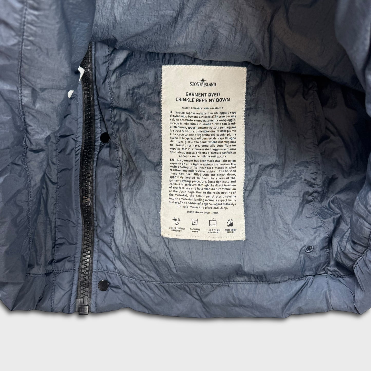 Stone Island Navy Garment Dyed Crinkle Reps Down-NY Jacket L