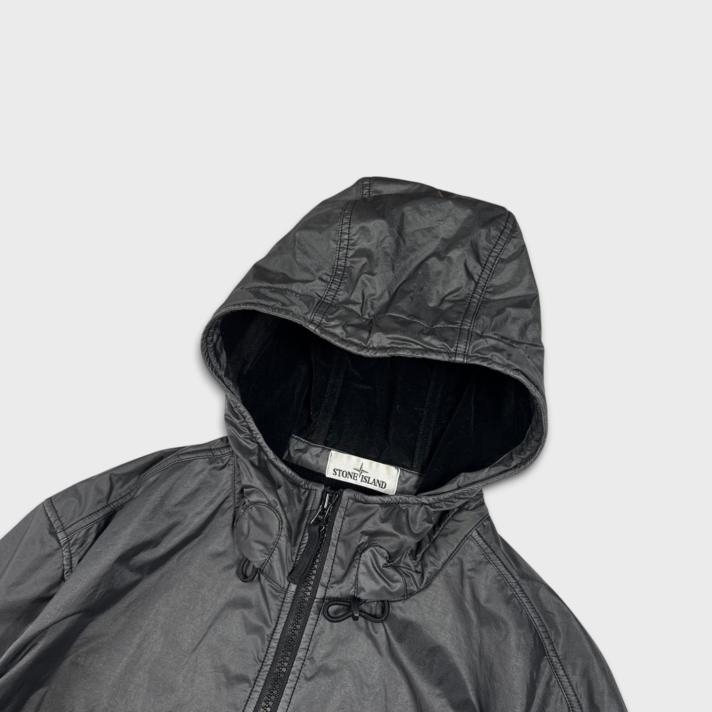 Stone Island Charcoal / Black Lamy Velour Hooded Jacket 3XL
