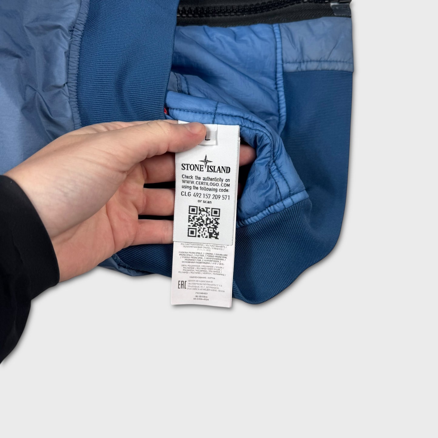 Stone Island Blue Garment Dyed Crinkle Reps Primaloft Jacket L