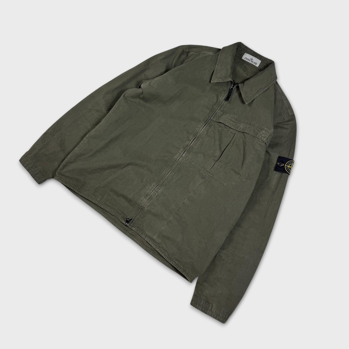 Stone Island Olive Green Full Zip Overshirt L