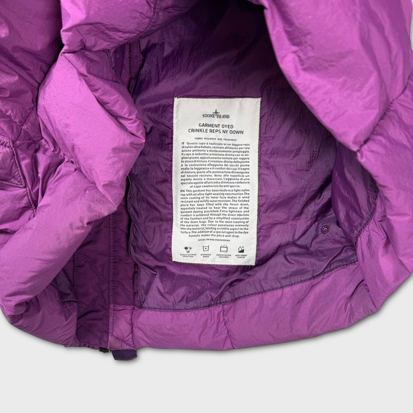 Stone Island Magenta Garment Dyed Crinkle Reps NY Down Jacket L