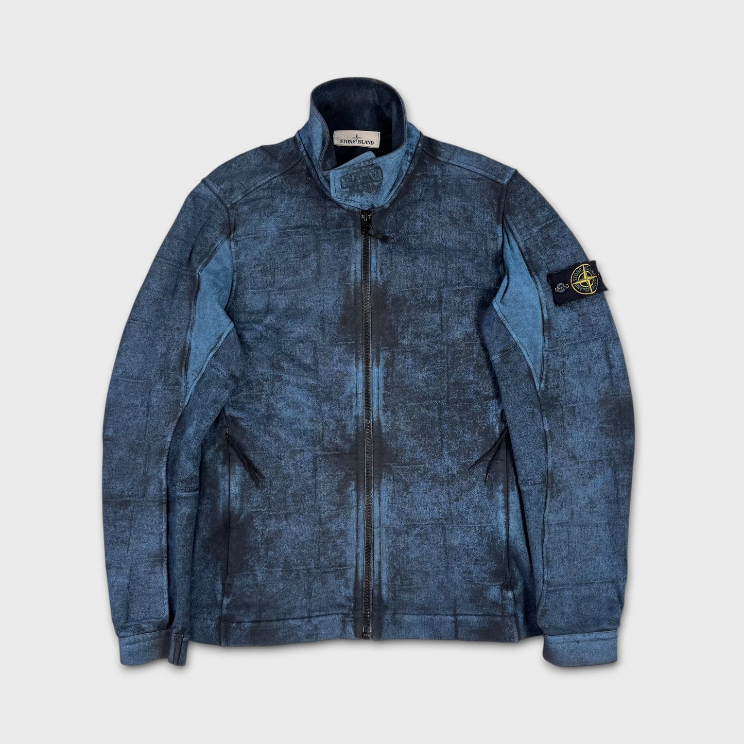 Stone Island Grid Check Dust Effect Zip Up Sweatshirt M