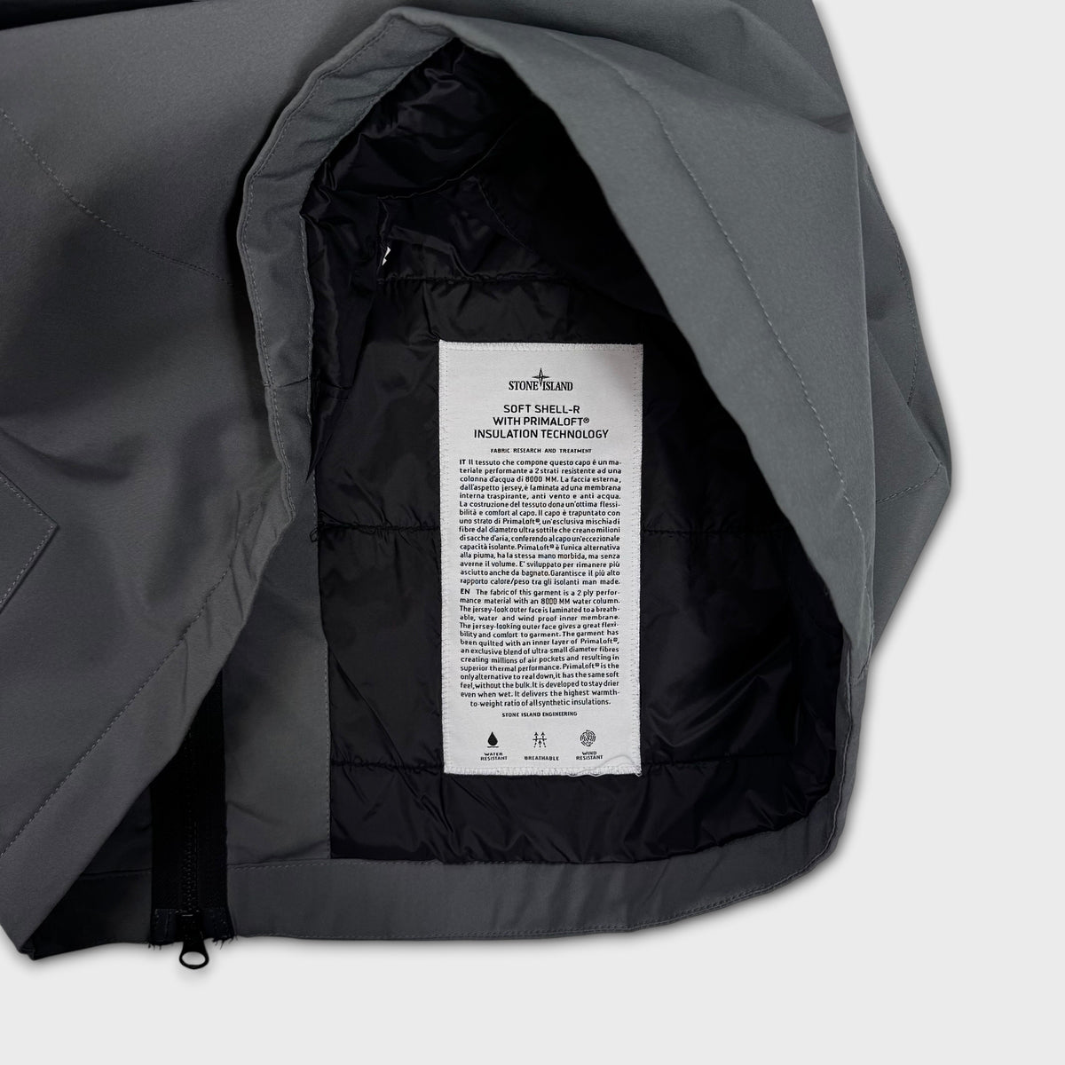 Stone Island Grey Primaloft Technology Soft Shell Jacket L