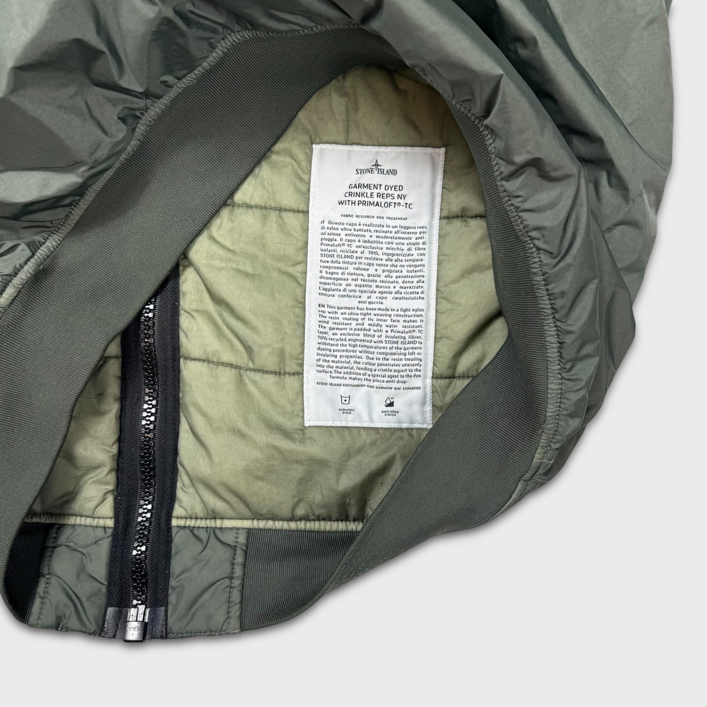Stone Island Olive Green Crinkle Reps-NY Primaloft Puffer Jacket L