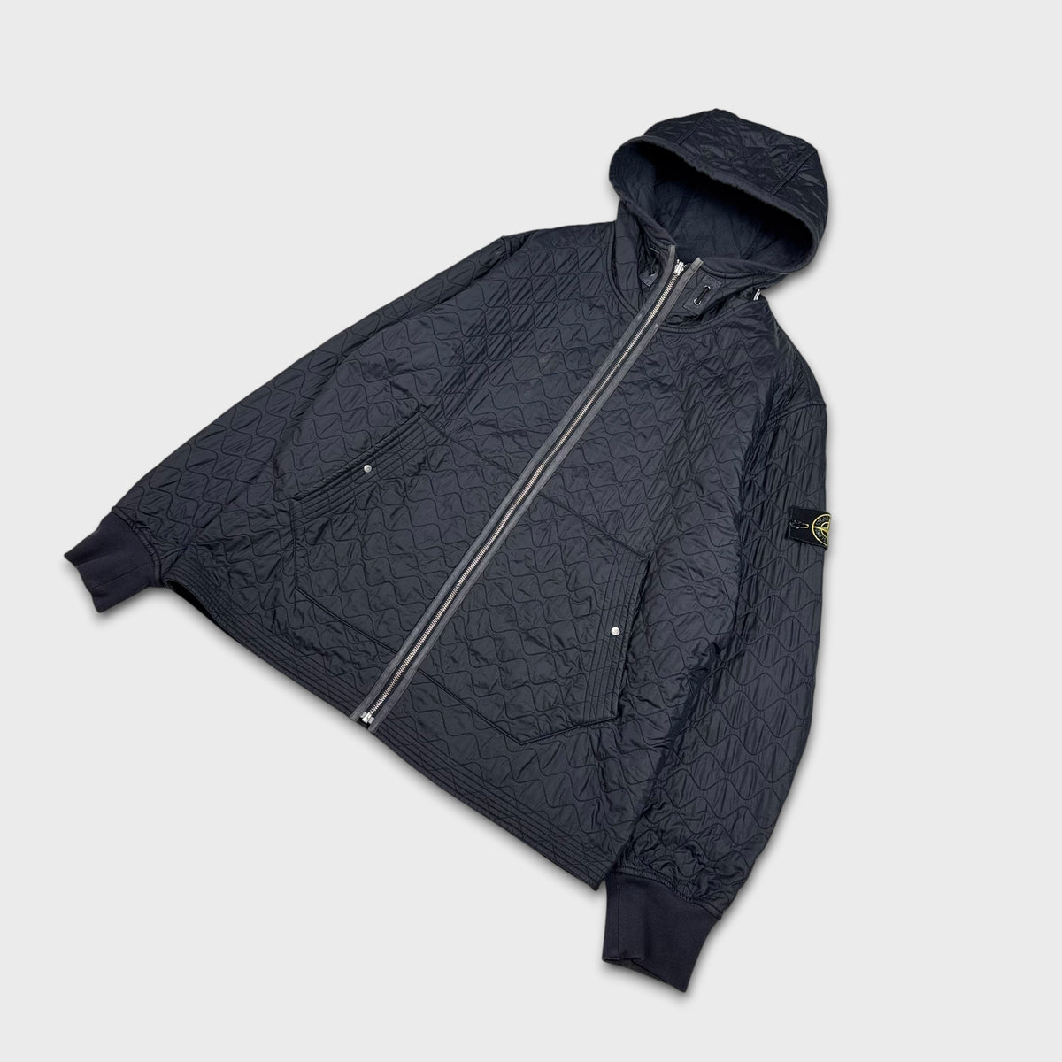 Stone Island Reversible Quilted Wave Pattern Hooded Jacket 3XL