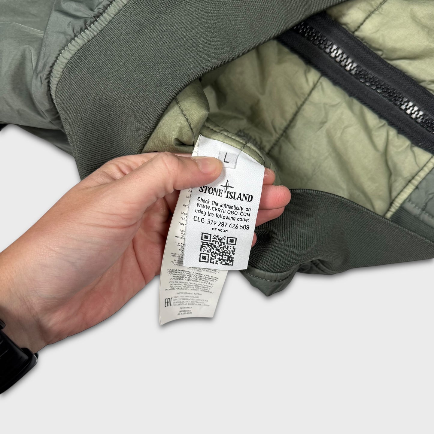 Stone Island Olive Green Crinkle Reps-NY Primaloft Puffer Jacket L