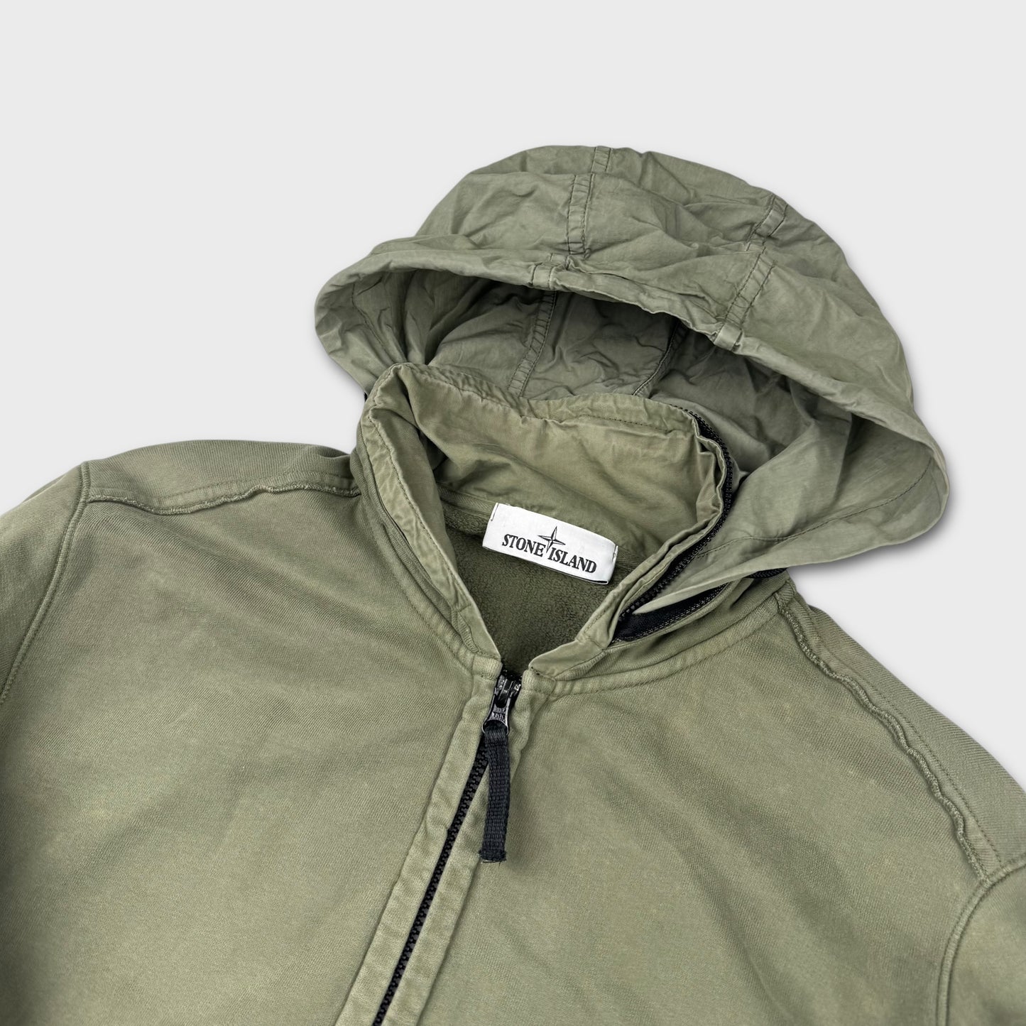 Stone Island Olive Green Packable Hoodie Zip Up L