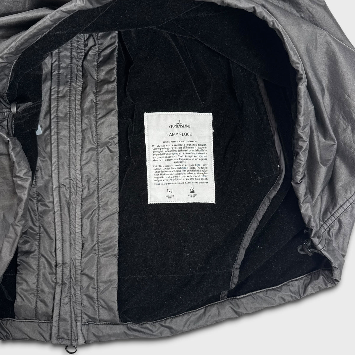 Stone Island Charcoal / Black Lamy Velour Hooded Jacket 3XL