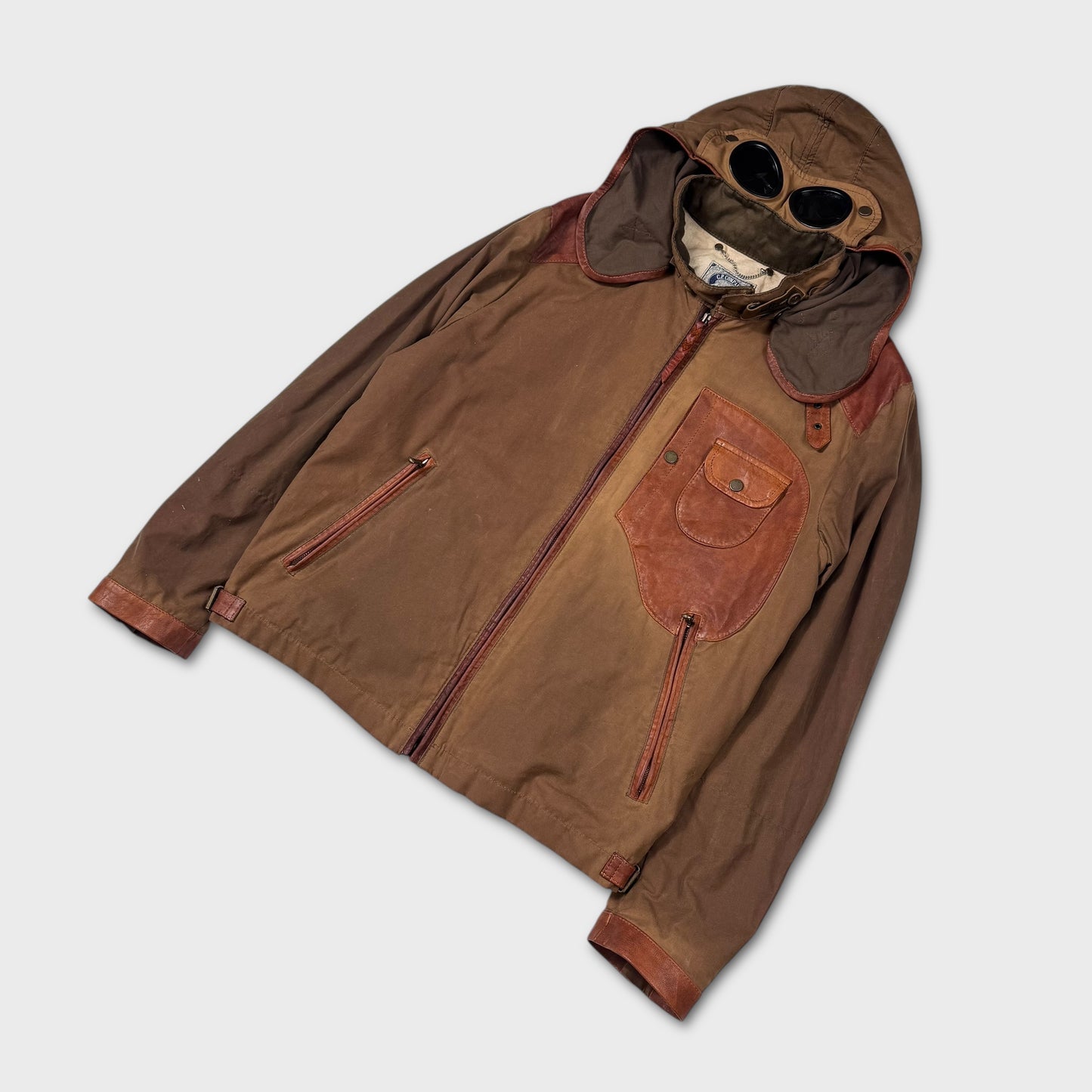 CP Company Hand Wax Finish Leather Goggle Jacket L