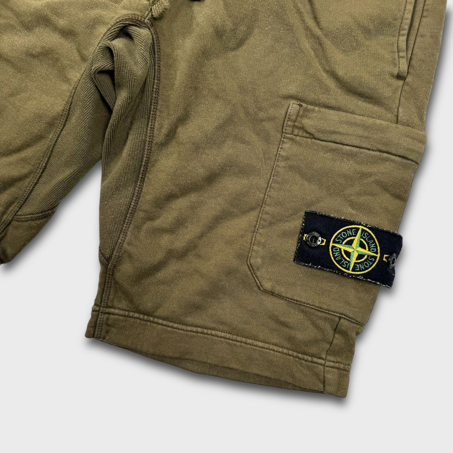 Stone Island Olive Green Cotton Badge Shorts S