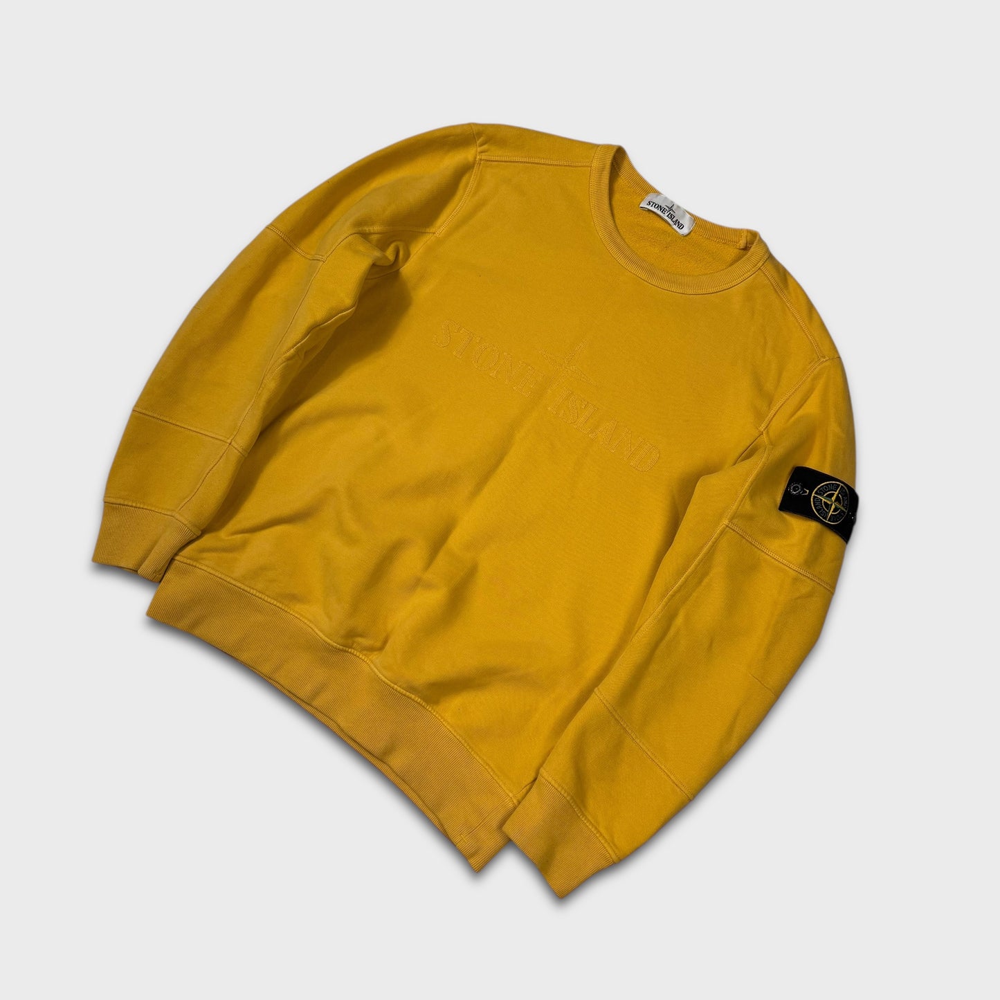 Stone Island Yellow Spellout Badge Crewneck M