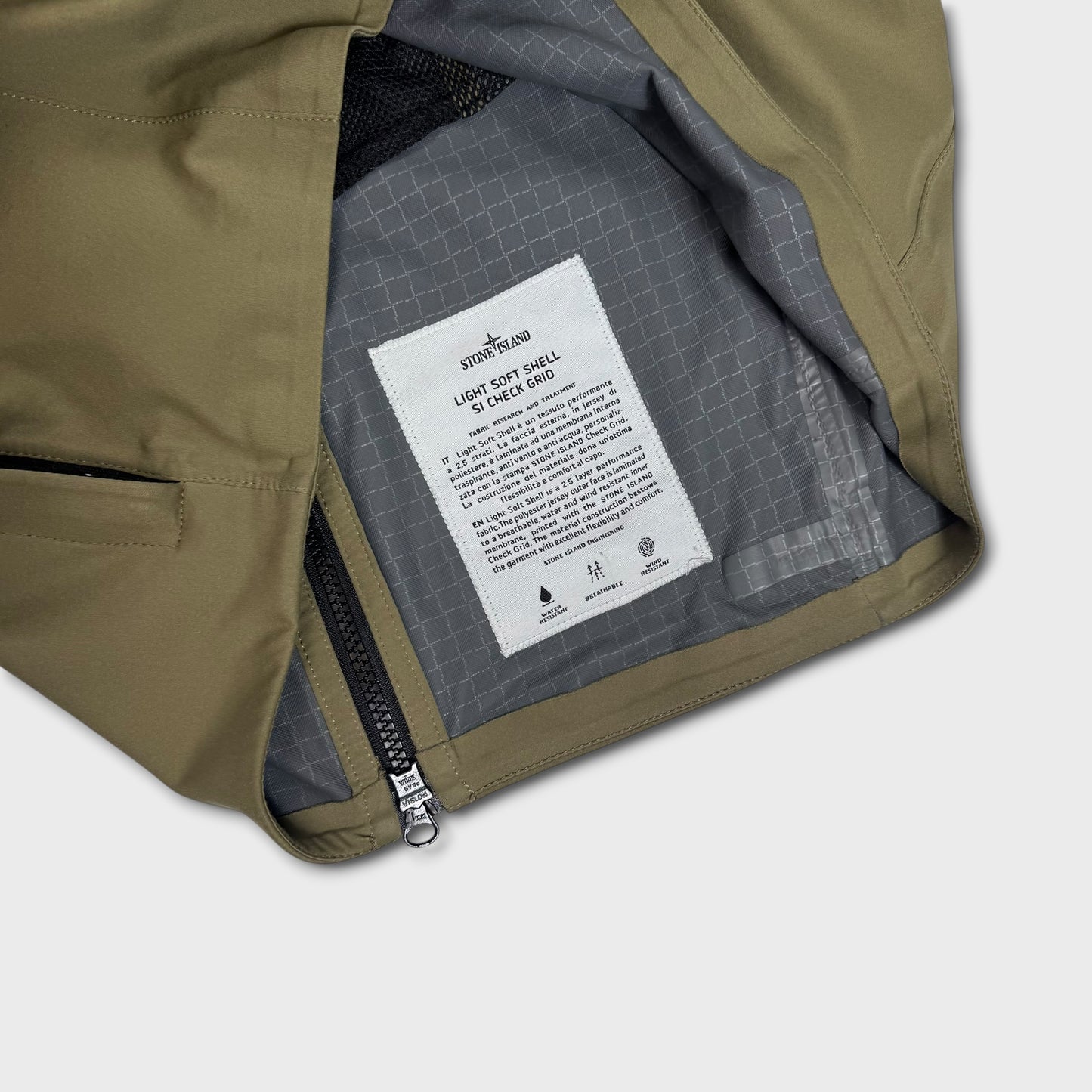 Stone Island Khaki Light Grid Soft Shell Jacket S