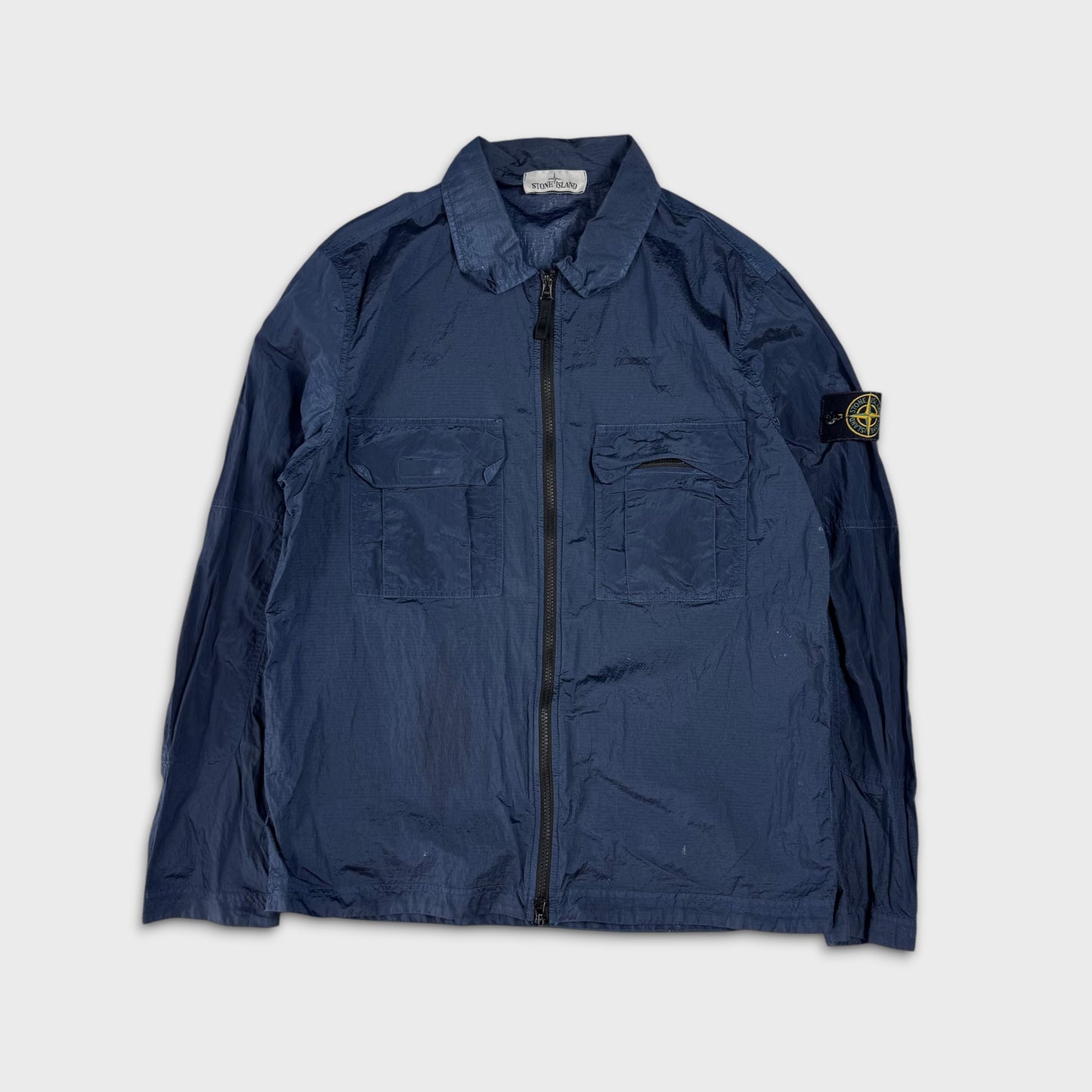 Stone Island Blue Nylon Metal Ripstop Overshirt L