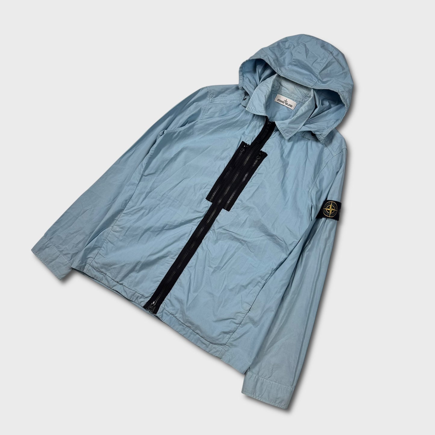 Stone Island Baby Blue Hooded Tela Overshirt Jacket L