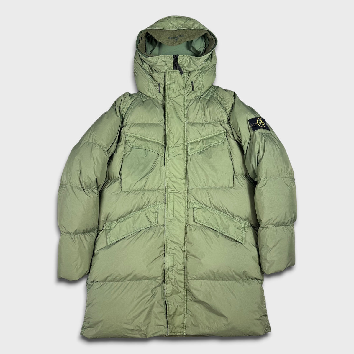 Stone Island Sage / Olive Crinkle Reps Down R-NY Parka Jacket L