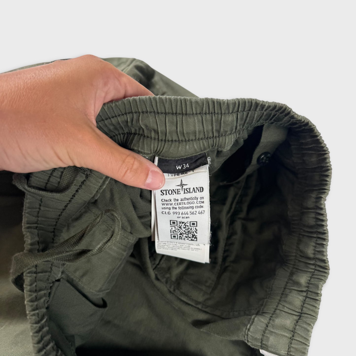 Stone Island Olive Tela Cargo Trousers W34