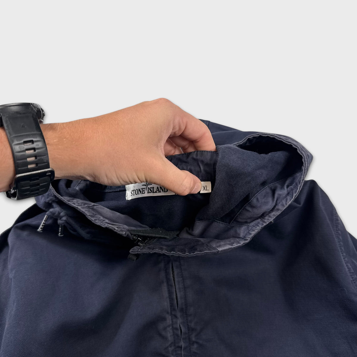 Stone Island Navy Cotton Canvas Hooded Overshirt XL