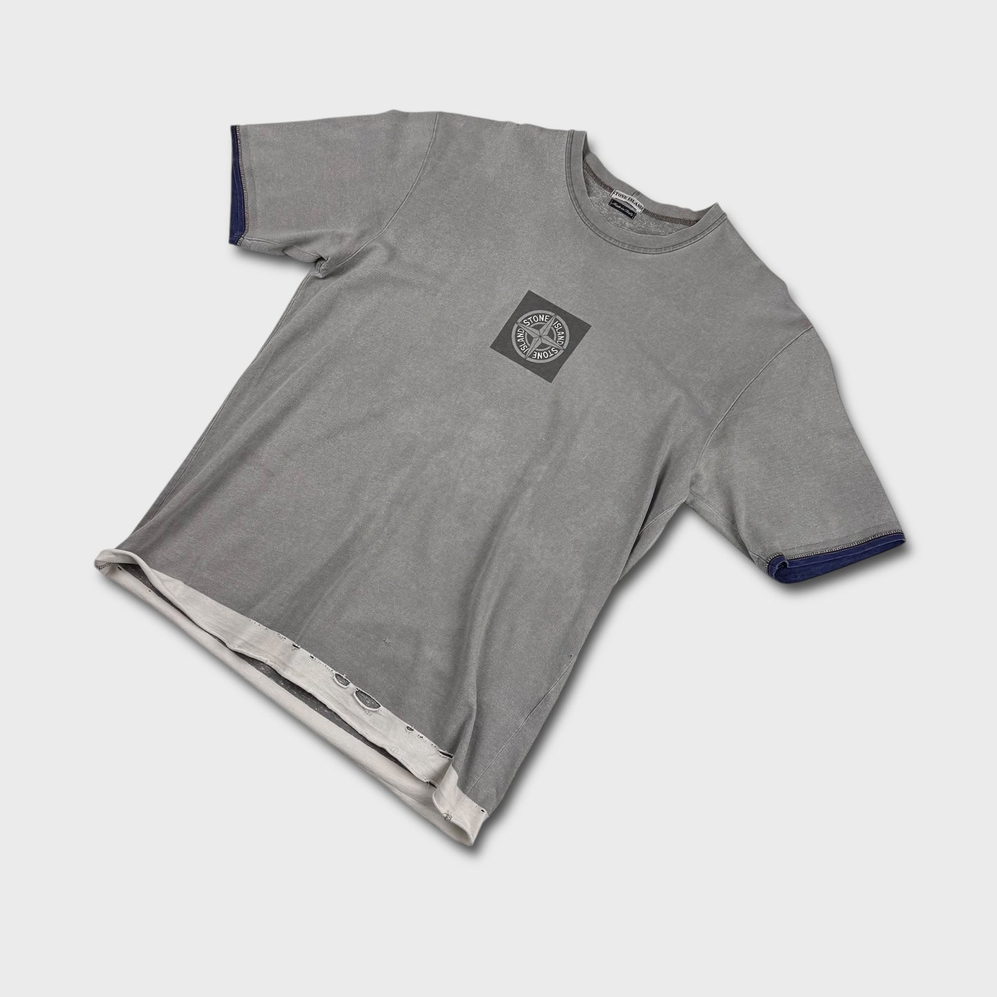 Stone Island 00’s Compass Print Distressed T-Shirt L