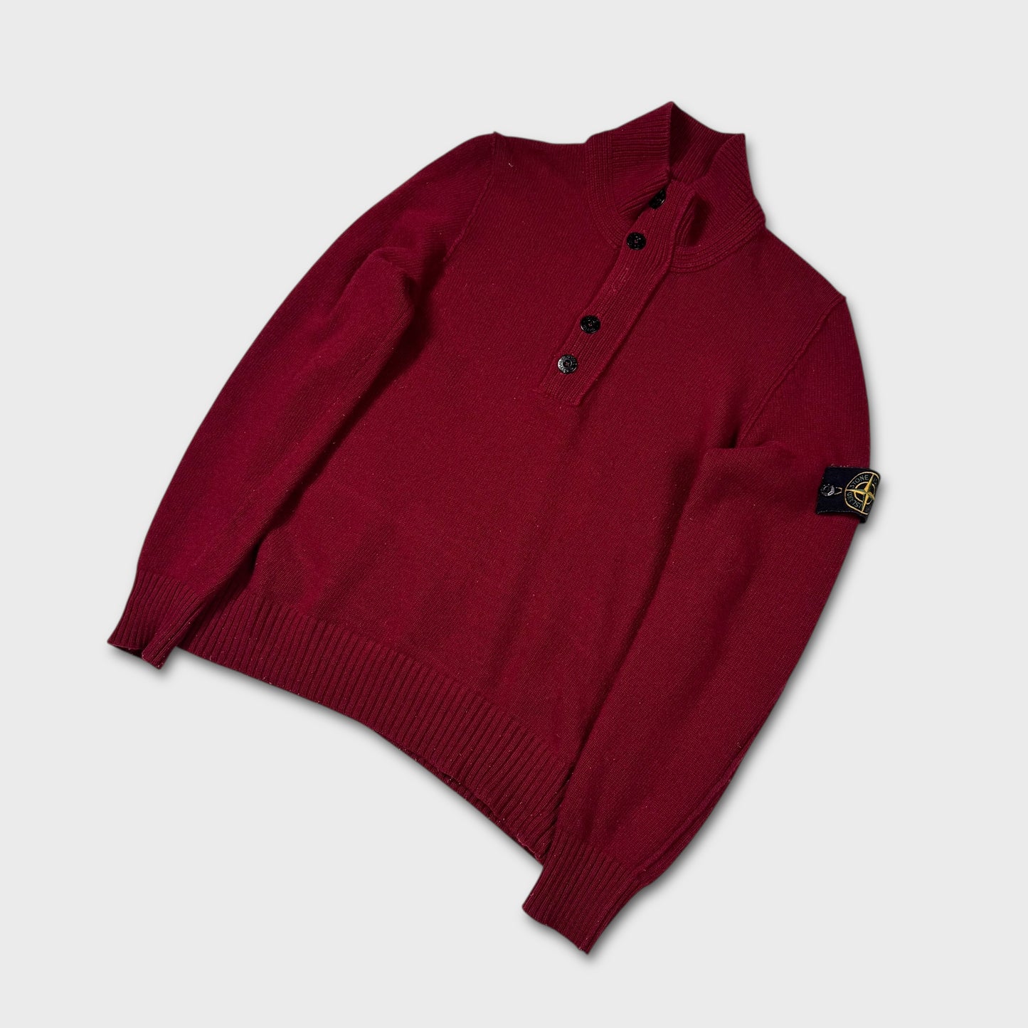 Stone Island Cherry Red Quarter Button Jumper M