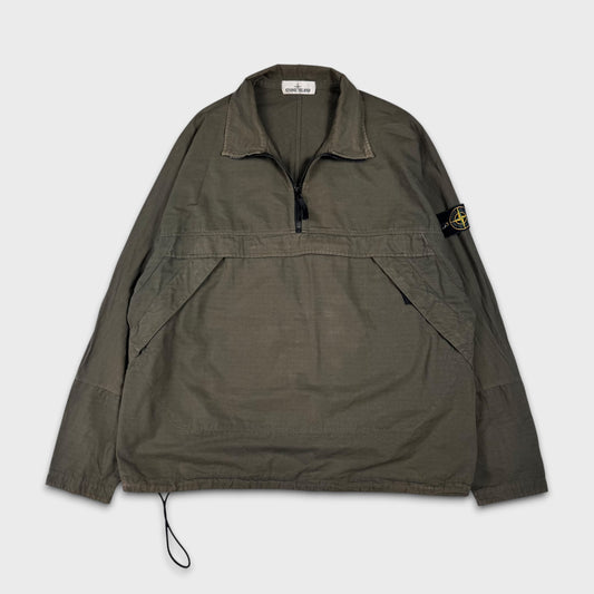 Stone Island Olive Pullover Ripstop Cotton Smock Jacket L