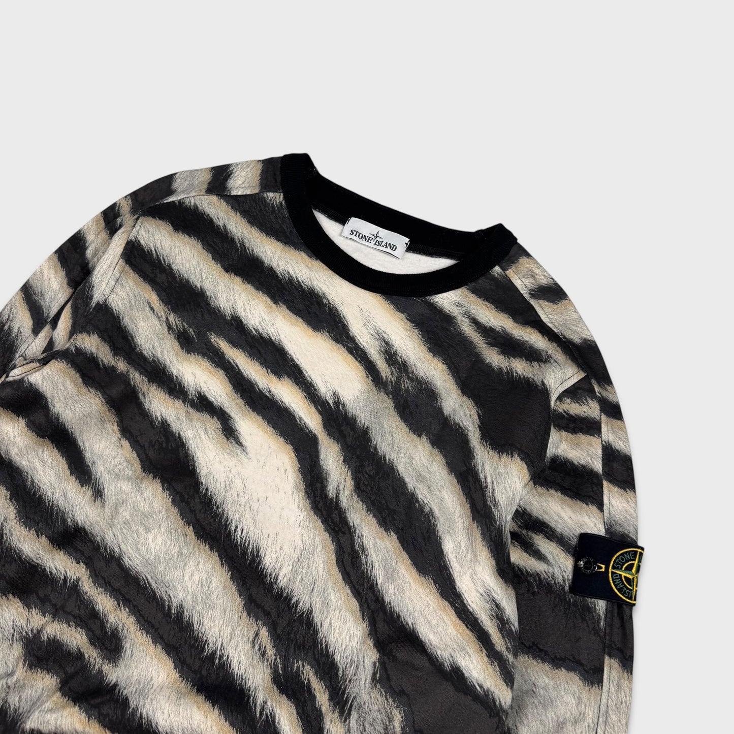 Stone Island White Tiger Print Crewneck L