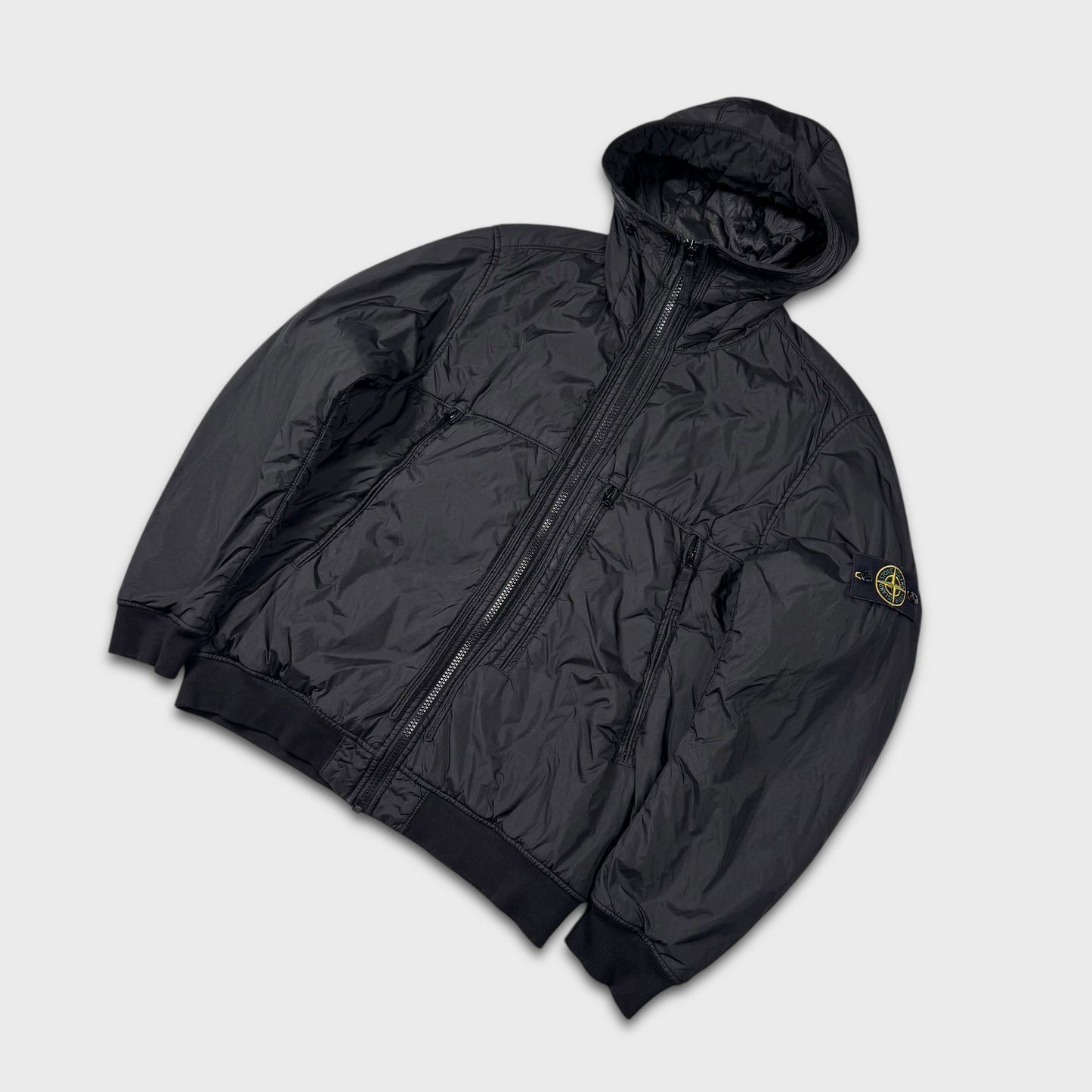 Stone Island Black Crinkle Reps NY Hooded Jacket XXL