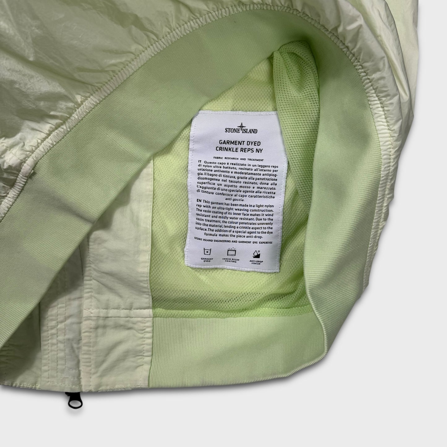 Stone Island Lime Green Garment Dyed Crinkle Reps NY Jacket S