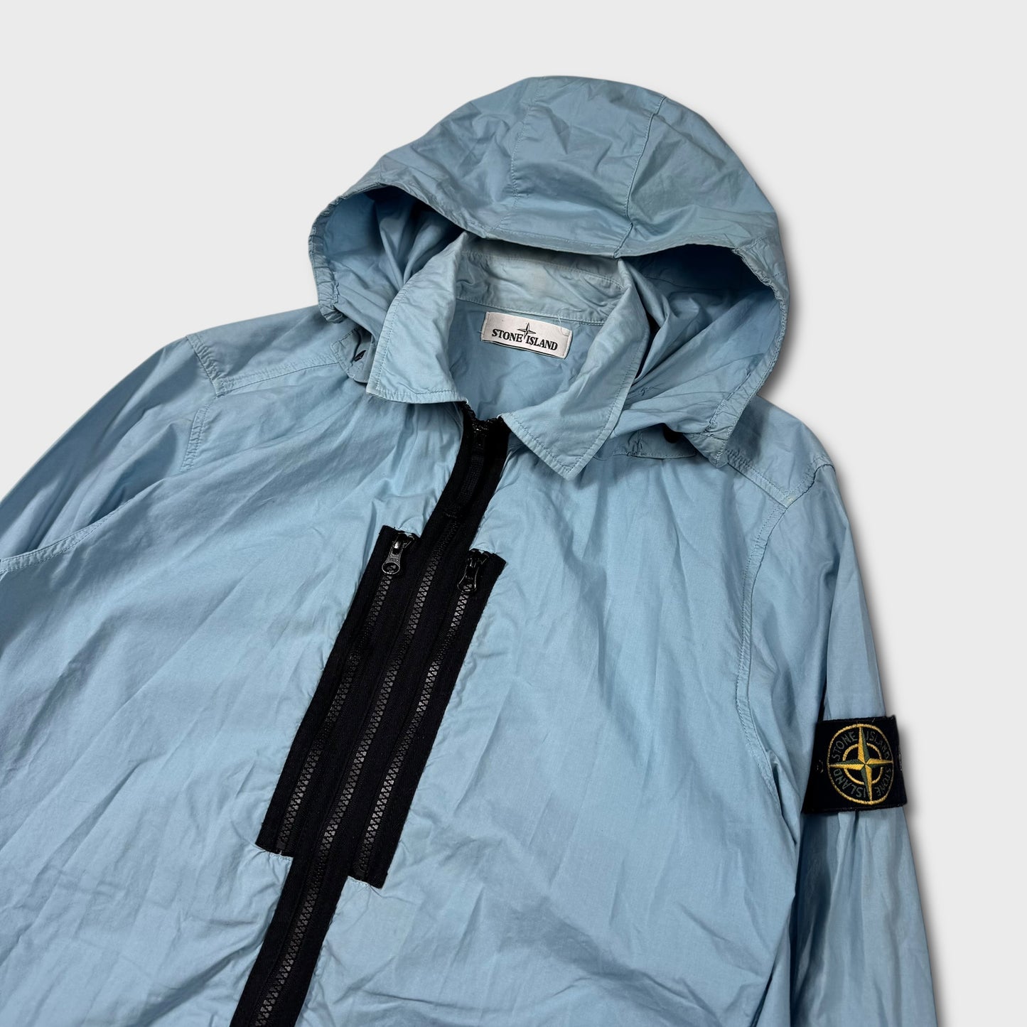 Stone Island Baby Blue Hooded Tela Overshirt Jacket L