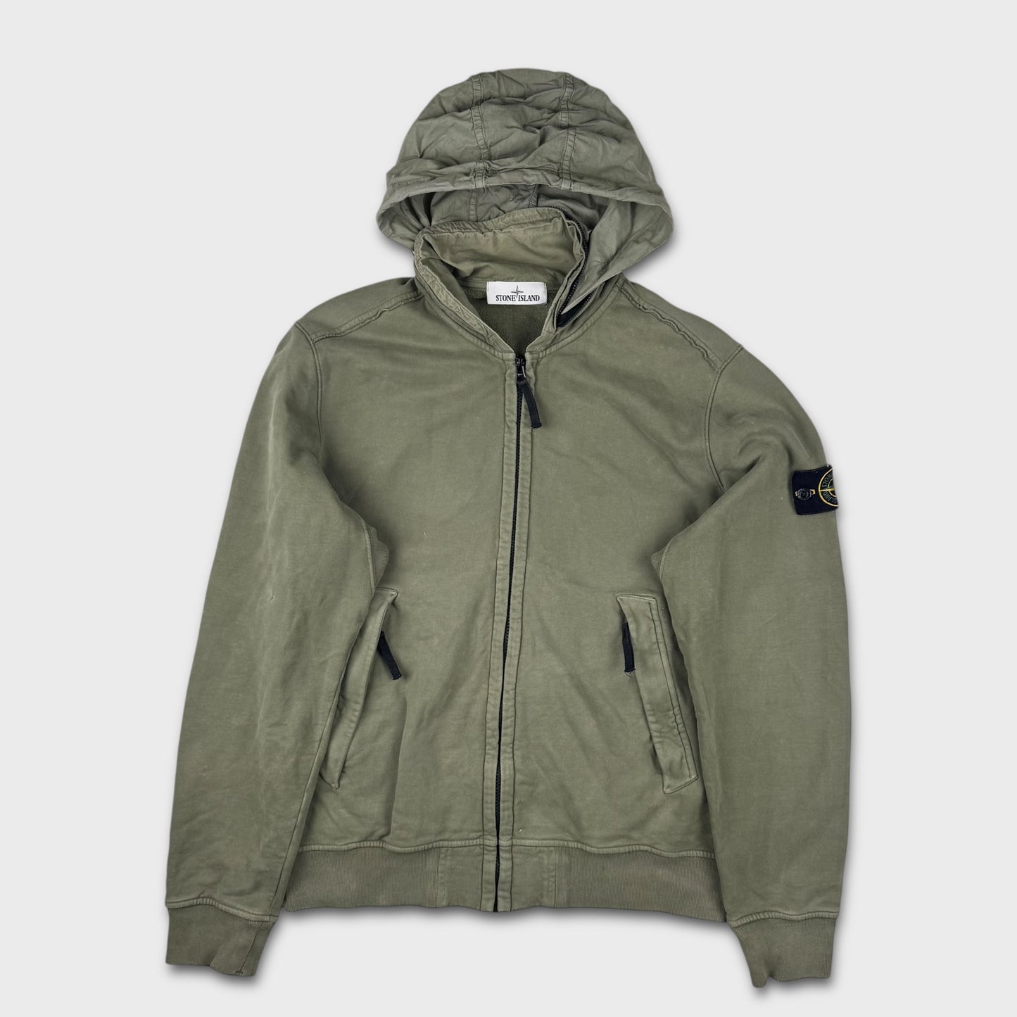 Stone Island Olive Green Packable Hoodie Zip Up L