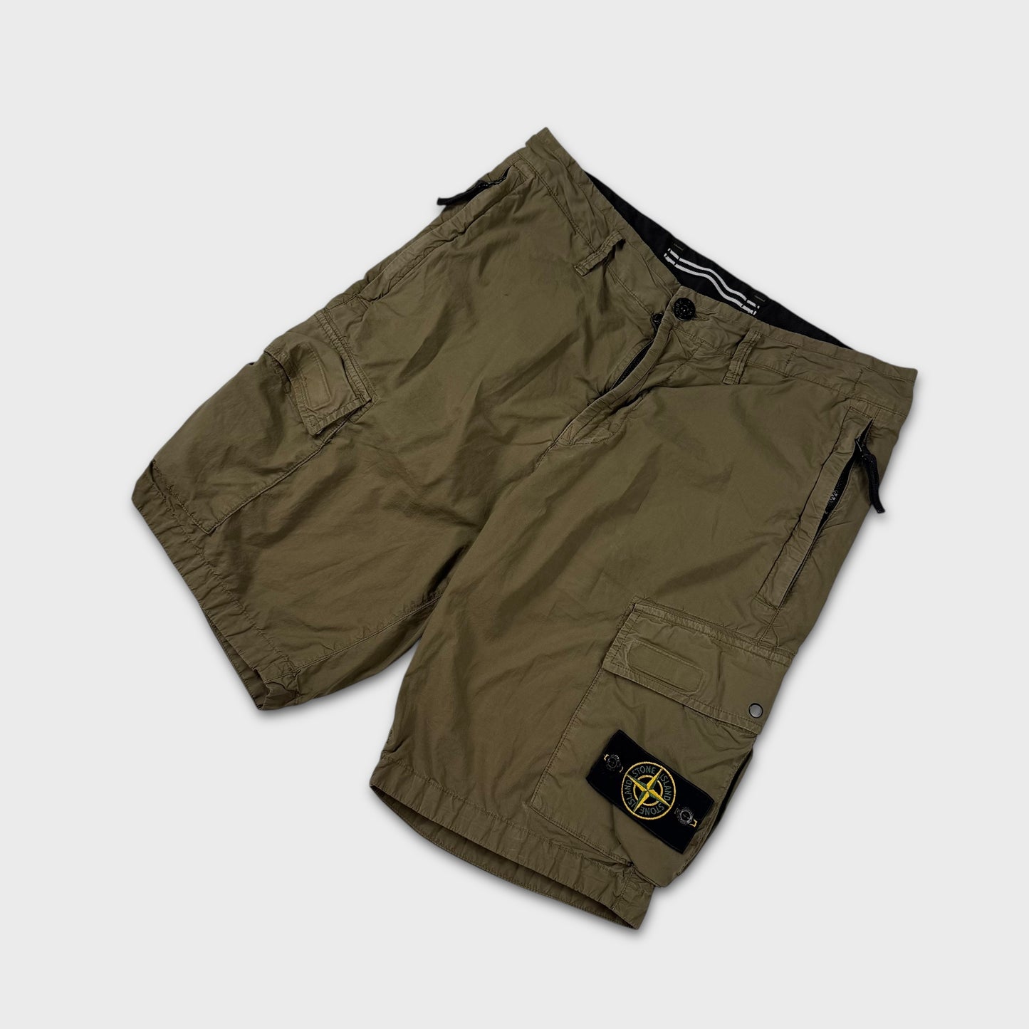 Stone Island Olive Tela Cargo Shorts W30-32