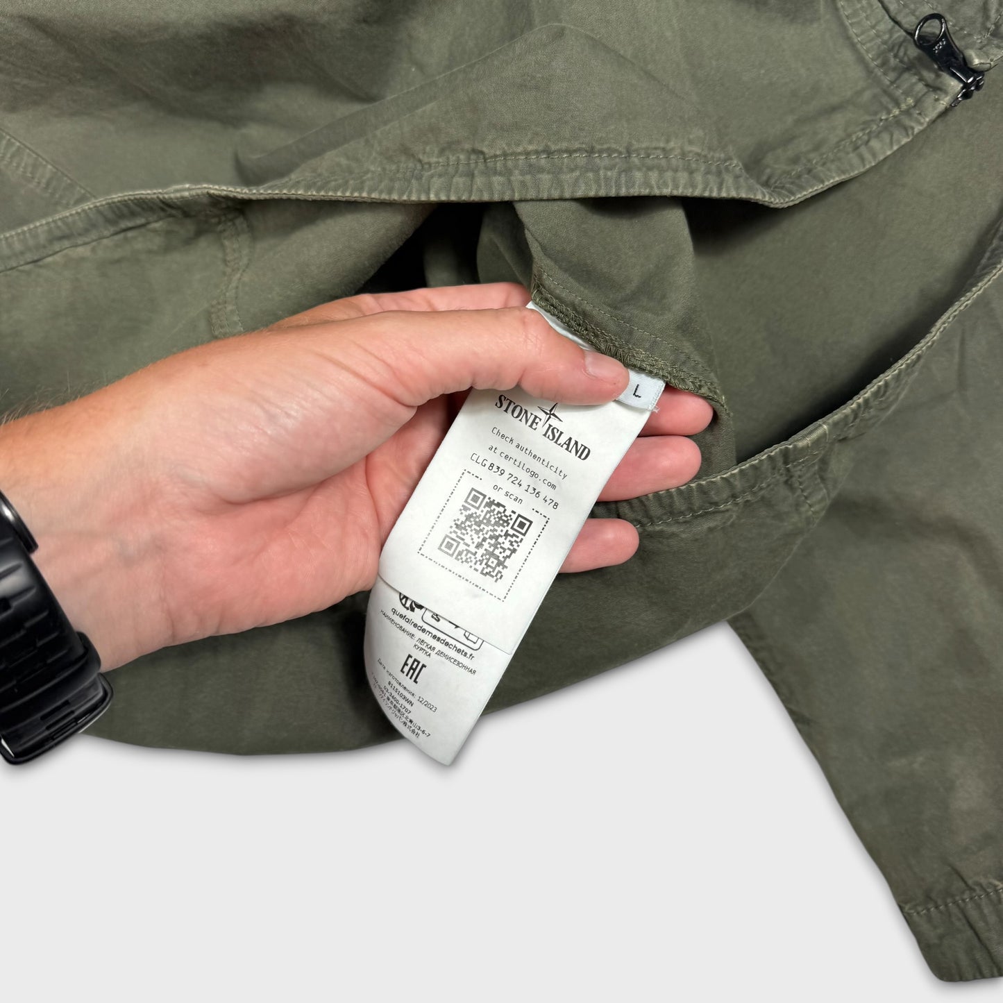 Stone Island Olive Green Full Zip Overshirt L