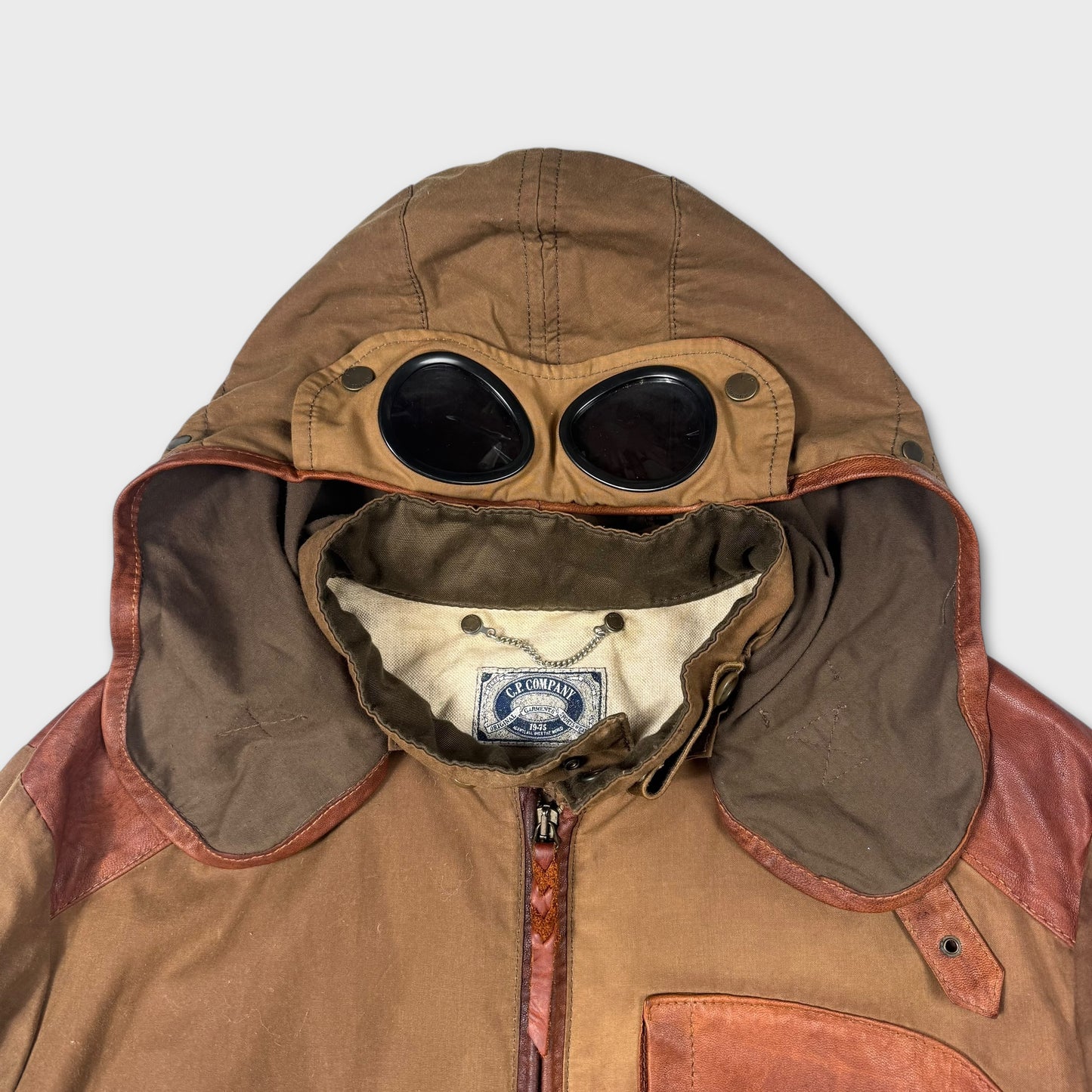 CP Company Hand Wax Finish Leather Goggle Jacket L