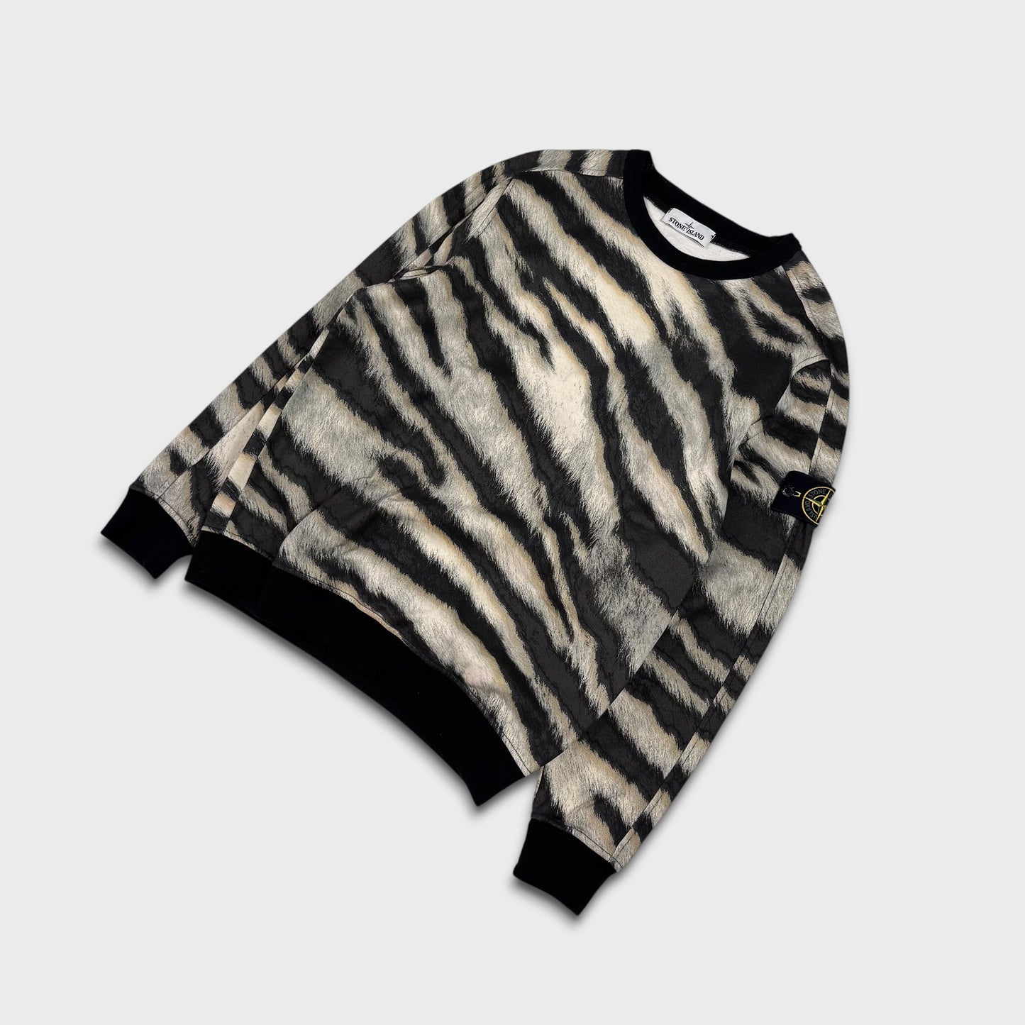 Stone Island White Tiger Print Crewneck L
