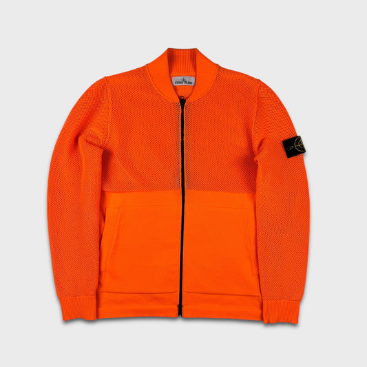 Stone Island Fluo Orange Mesh Knit Zip-Up L