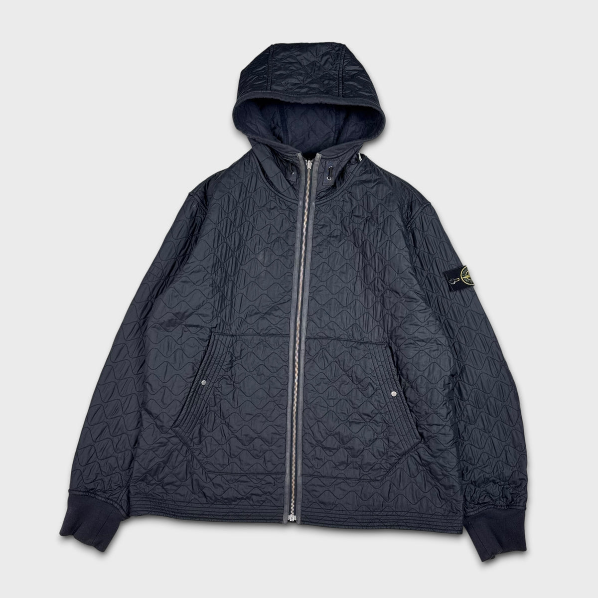 Stone Island Reversible Quilted Wave Pattern Hooded Jacket 3XL