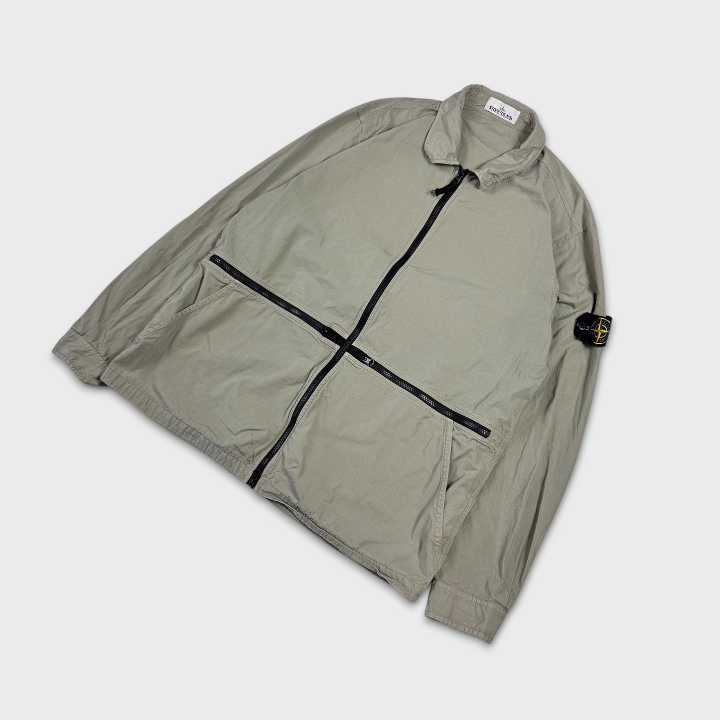 Stone Island Khaki Cotton Canvas Zip Overshirt Jacket XXL