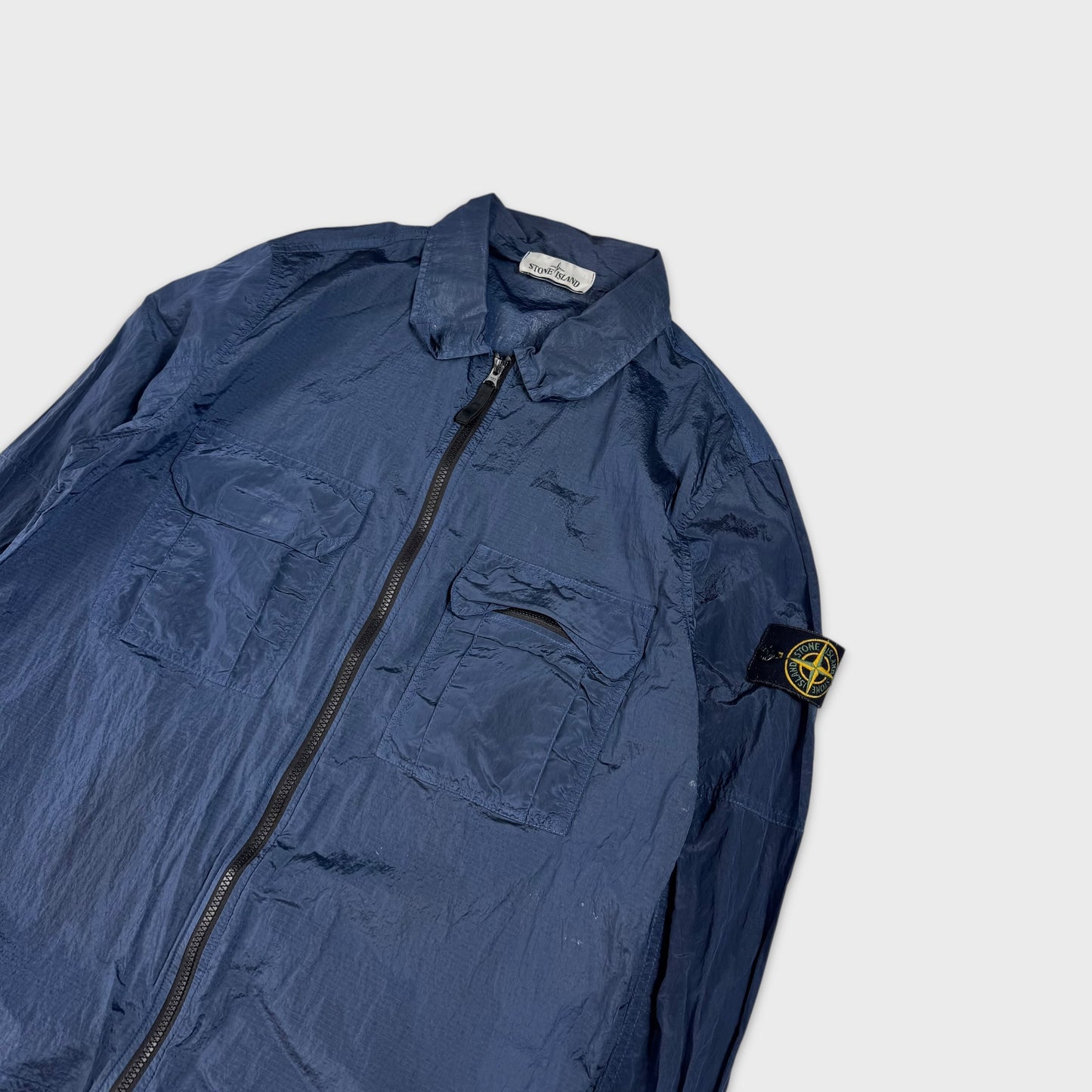 Stone Island Blue Nylon Metal Ripstop Overshirt L