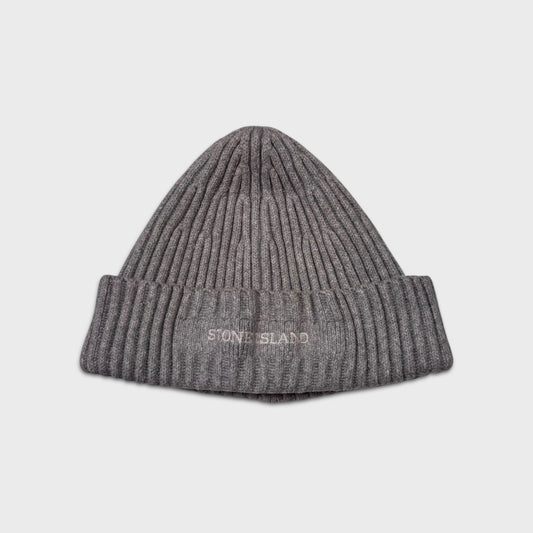 Stone Island Grey Ribbed Beanie OS