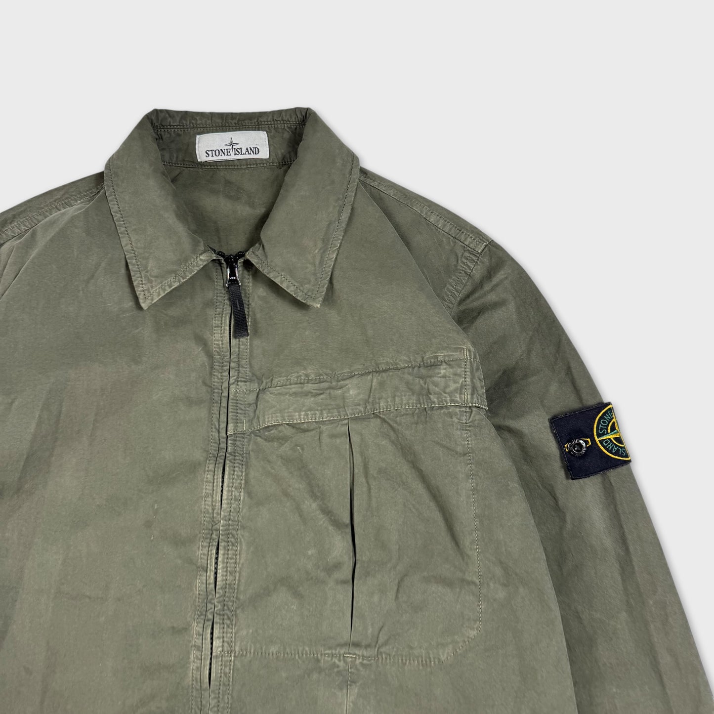 Stone Island Olive Green Full Zip Overshirt L