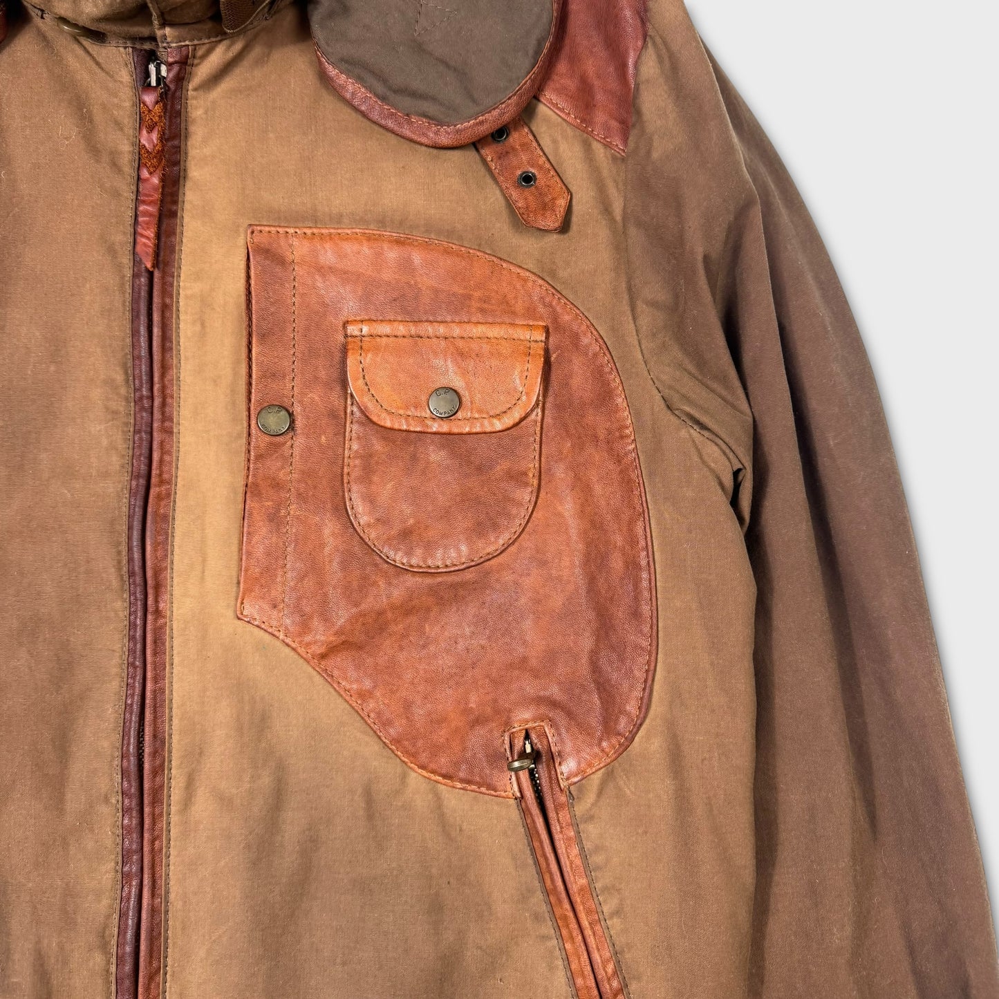 CP Company Hand Wax Finish Leather Goggle Jacket L