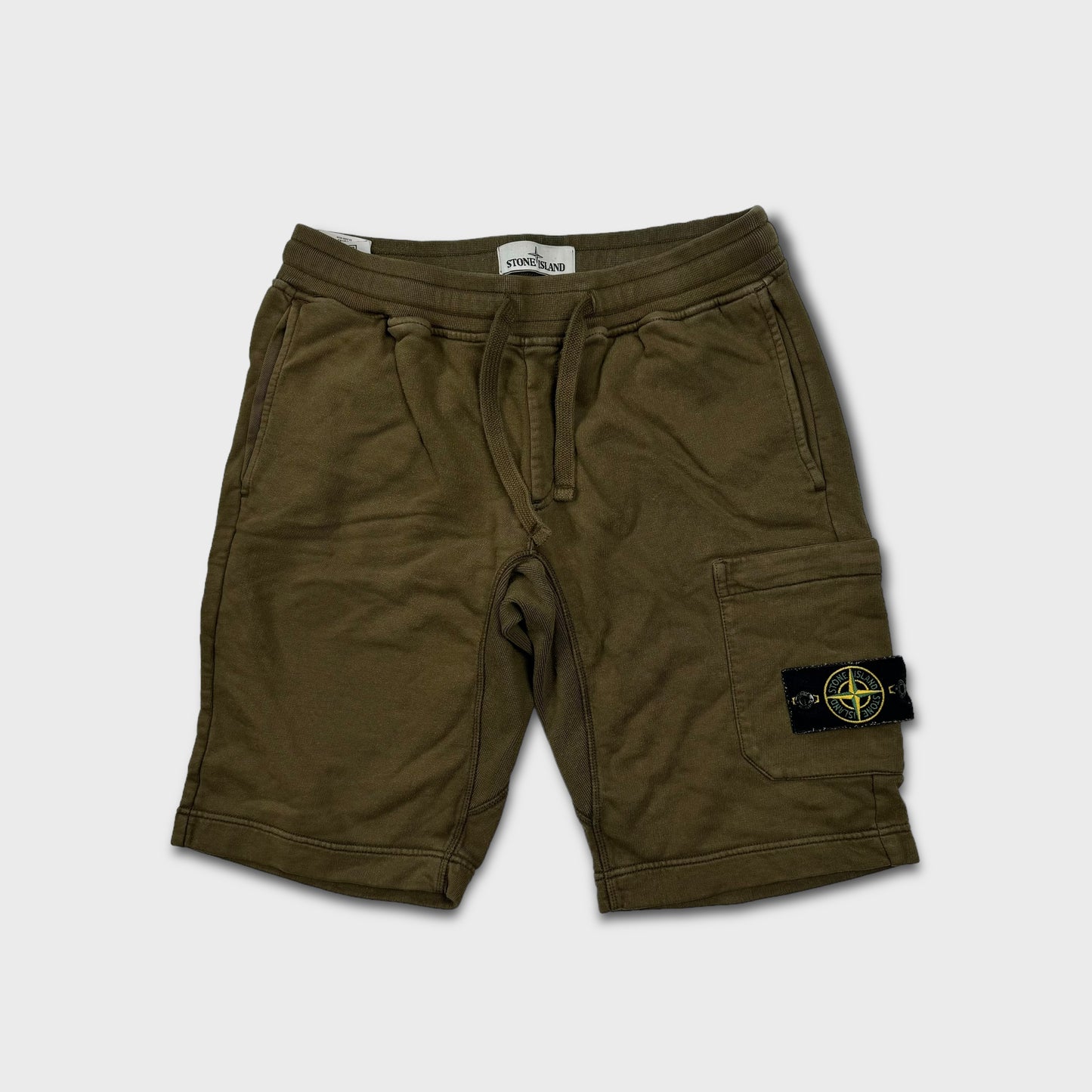 Stone Island Olive Green Cotton Badge Shorts S