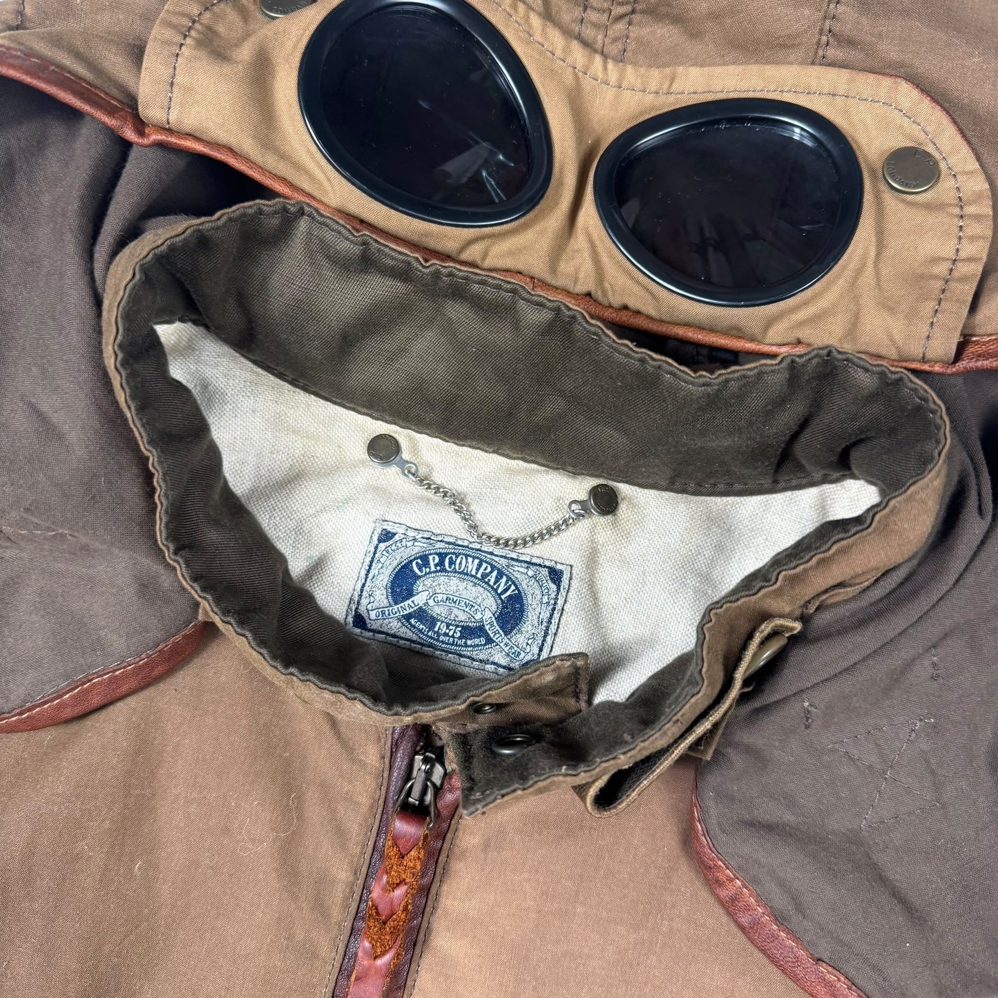 CP Company Hand Wax Finish Leather Goggle Jacket L